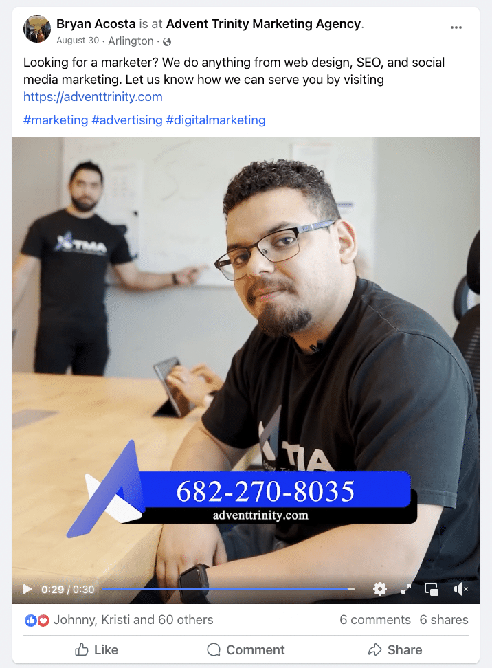 Advent Trinity Marketing Agency Ad on Facebook